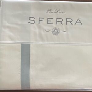 SFERRA Estate White/Poolside Twin Flat Sheet with Blue Trim New In Package